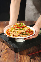 Crispy Deep-Fried Tofu with Bell Peppers - Traditional Asian Vegetarian Dish Presentation