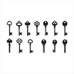 Antique Key Silhouettes Set – Medieval and Modern Vintage Key Shapes Vector Collection