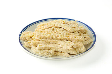 Crispy Dried Tofu Skin Strips on Plate - Traditional Henan Vegetarian Food Ingredient