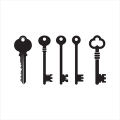 Antique Key Silhouettes Set – Medieval and Modern Vintage Key Shapes Vector Collection