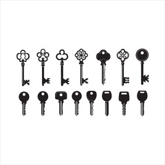 Antique Key Silhouettes Set – Medieval and Modern Vintage Key Shapes Vector Collection