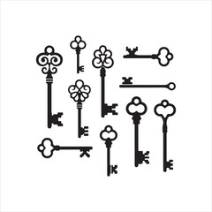 Antique Key Silhouettes Set – Medieval and Modern Vintage Key Shapes Vector Collection