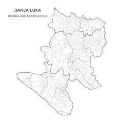 Vector Map of Banja Luka Mesoregion (Mezoregija Banja Luka) with Settlements (Naselja), Cities and Municipalities, and Subregions - Republika Srpska, Bosnia and Herzegovina 2025