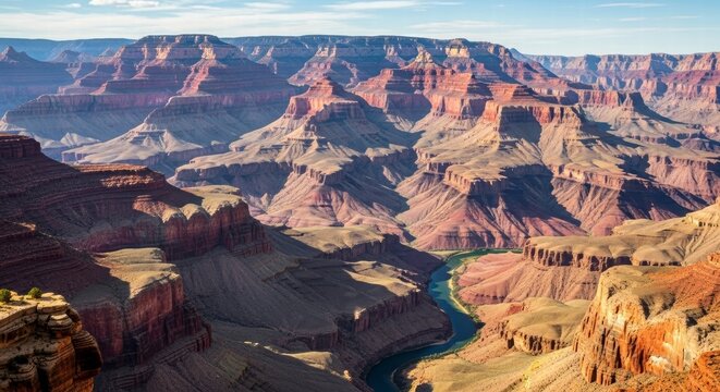 Grand Canyon Landscape: A breathtaking panoramic view unfolds, revealing the majestic scale and geological wonder of the Grand Canyon, carved by the patient hand of nature and time.
