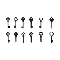 Antique Key Silhouettes Set – Medieval and Modern Vintage Key Shapes Vector Collection