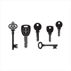 Antique Key Silhouettes Set – Medieval and Modern Vintage Key Shapes Vector Collection