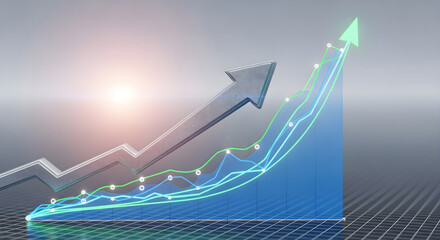 3D Digital Finance Graph: Business Growth, Data Analytics, and Investment Success with Green Arrow