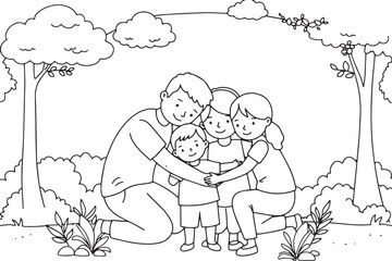 Fototapeta premium Lovely family moment captured in a delightful outdoor hug amidst