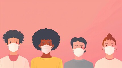 Friendly cartoon vaccine awareness banner design, pastel background, faceless people, blank space for text.