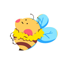 A cute bee looks up, hand drawn.