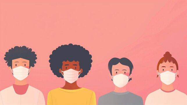 Friendly cartoon vaccine awareness banner design, pastel background, faceless people, blank space for text.