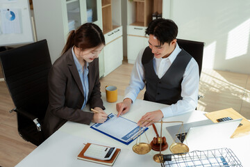 Businessman and Male lawyer or judge consult having team meeting with client, Law and Legal services concept in office.