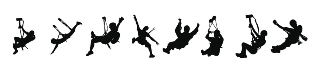 zipline action silhouette vector
