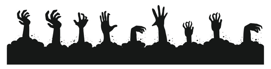 Fototapeta premium zombie hand border monster hand halloween silhouette rising