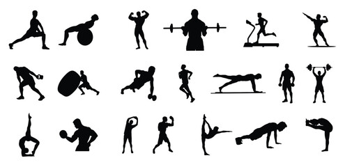 silhouette illustration of different male athletes which are
