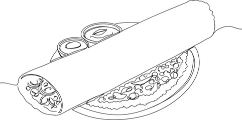 Minimalist line drawing illustration of south indian masala dosa
