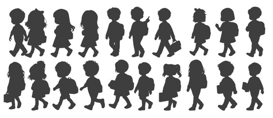  silhouettes of children carrying bags walking together