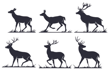 silhouettes of deer in various poses