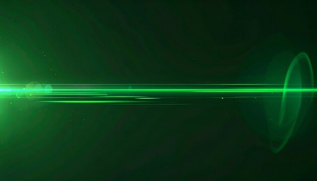 Green light streak against a black background, with a lens flare effect - Powered by Adobe