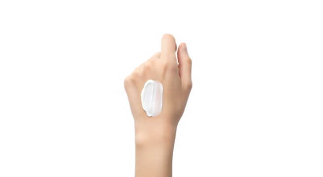 PNG Woman's hand with white moisturizing cream smear isolated on transparent background.