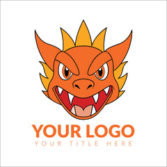 Burning fire Dragon logo in flat vector design style