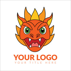 Burning fire Dragon logo in flat vector design style