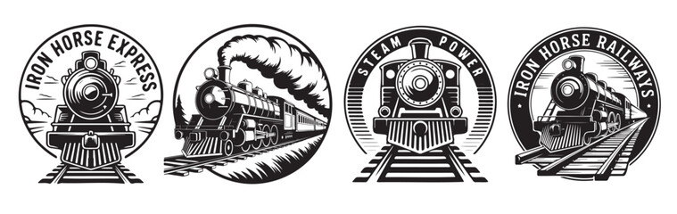 Fototapeta premium Vintage Black and White Railroad Logos Collection