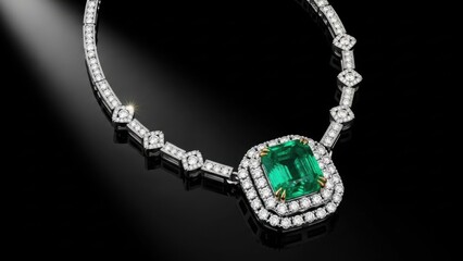 Exquisite Diamond Necklace with Central Emerald Gemstone