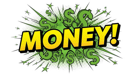 Money explosion comic book style illustration.