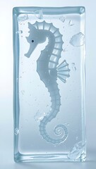 Elegant seahorse sculpture encased in clear glass, a captivating marine art piece with a touch of aquatic charm
