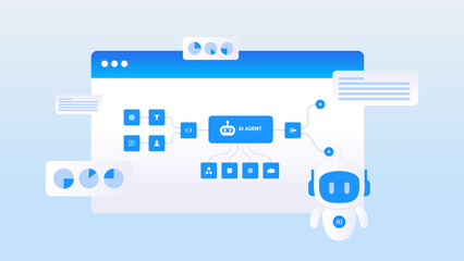 AI workflow automation artificial intelligence. ai agent network data dashboard machine learning process and automation system.