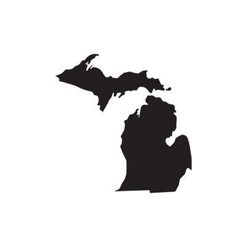 silhouette of a michigan with map