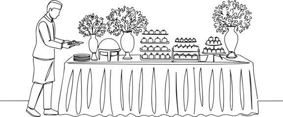 Elegant one-line illustration of a catering setup for a special