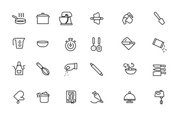 simple set of cooking related vector line icons 
