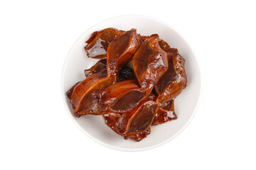 Spicy Duck Gizzards in White Bowl - Traditional Asian Delicacy Food Photography