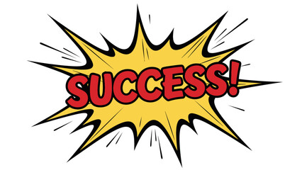 Success word in a comic book style explosion bubble.