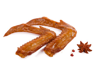 Marinated Duck Wings with Five Spice and Star Anise on White Background