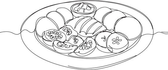 Naklejka premium Elegant continuous line drawing of a vibrant Caribbean ackee and