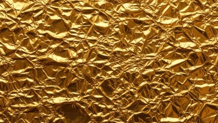Bright Golden Metallic Crinkled Paper Sheet Surface
