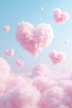 Pink clouds in shape of hearts. Romantic and dreamy atmosphere. Valentine's day concept.