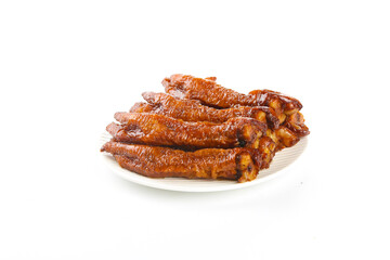 Marinated Chicken Feet with Sauce - Traditional Asian Snacks with Crispy Golden Skin on White Plate