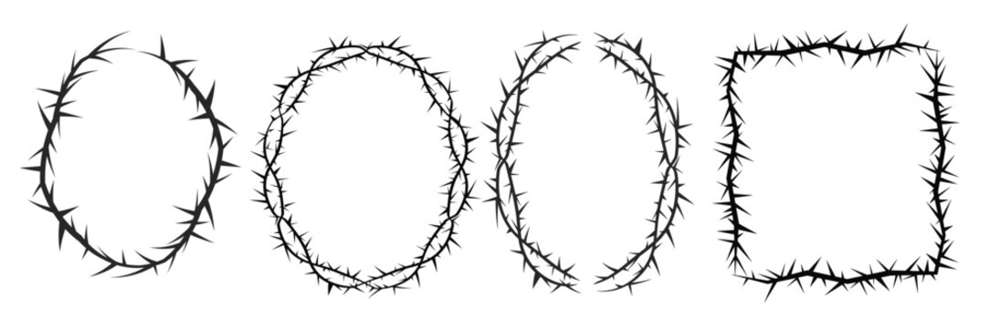 thorn stem vine plant with spikes simple border frame oval