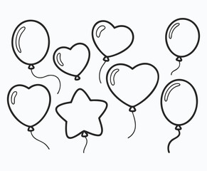 Black and White Line Art of Mixed Balloon Shapes
