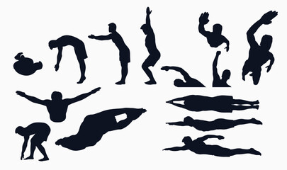 swimming male silhouette set