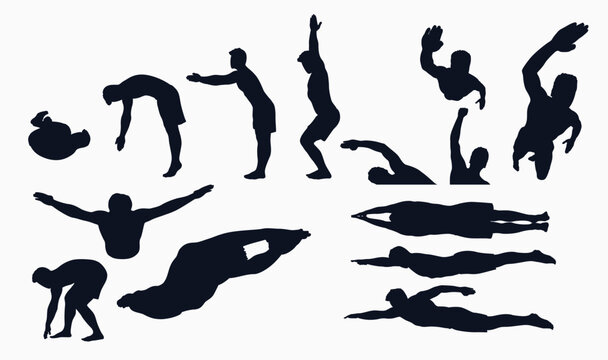 swimming male silhouette set