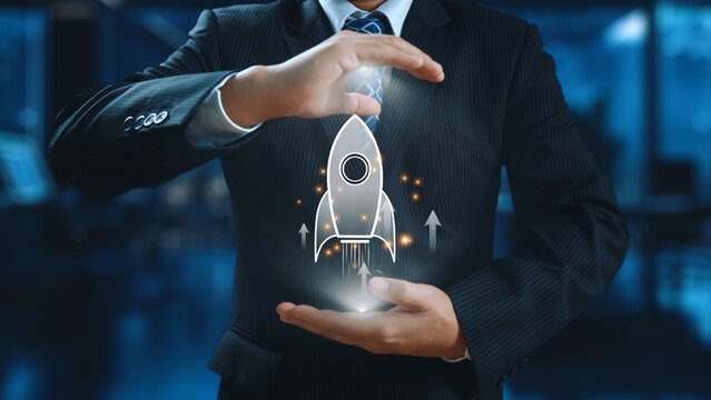 Startup launch and business growth concept, rocket symbolism, entrepreneurship, startup innovation, and early-stage success strategies for new business development and expansion. Elide