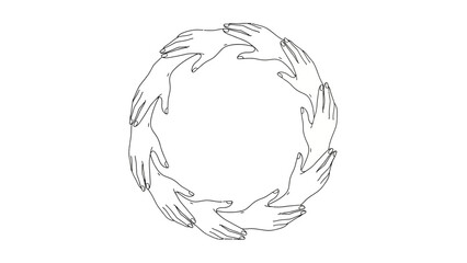 Circle of Hands Line Art Illustration for Unity.