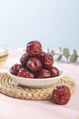 Red Xinjiang Dates in Bowl - Traditional Dried Fruit from Hetian China