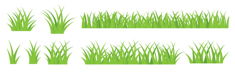 Spring green grass isolated on white background. Grass borders set.