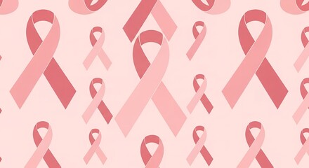 Seamless Pattern of Pink Awareness Ribbons on Pink Background, Symbolizing Breast Cancer Support and Hope